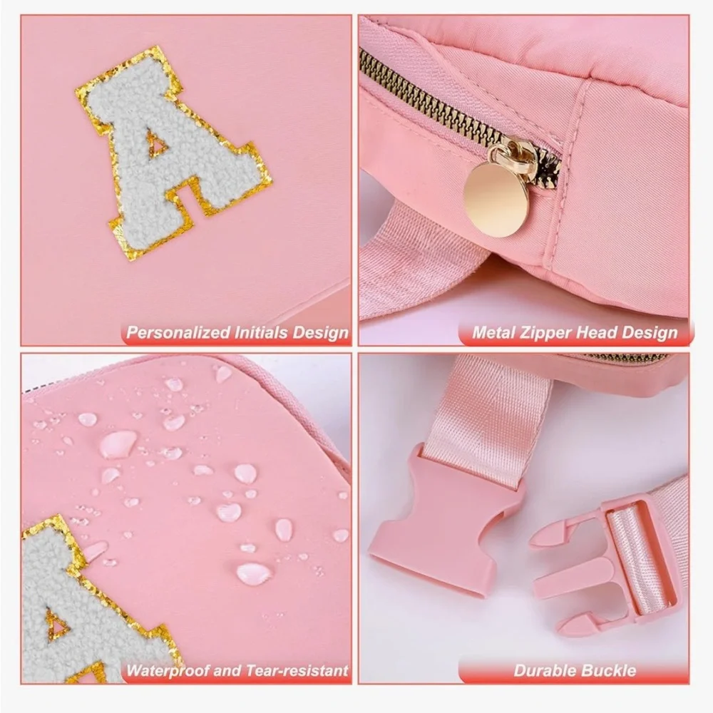 NIB Pink Kids Personalized Belt Bag with Glitter Letter A